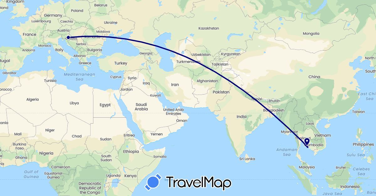 TravelMap itinerary: driving in Croatia, Thailand (Asia, Europe)